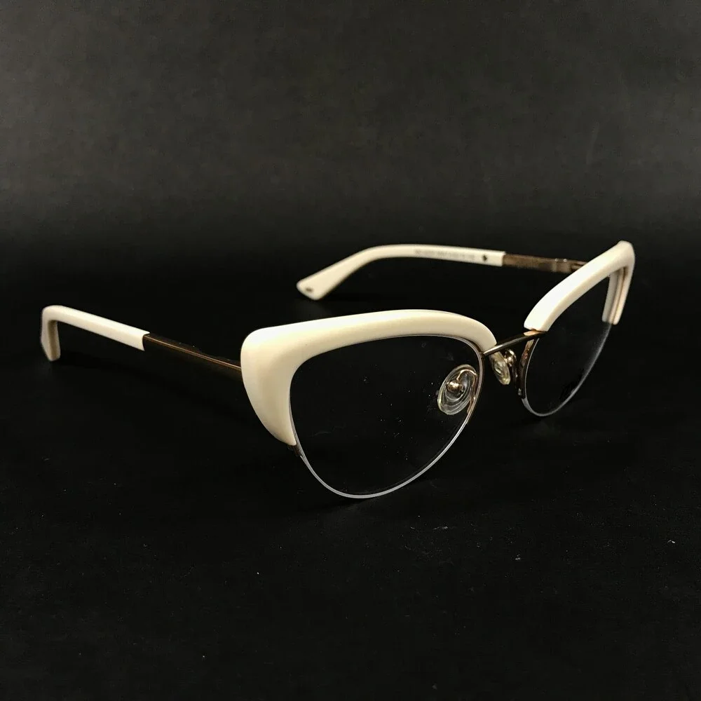 MO Eyewear Eyeglasses Frames GEEK 58NY A Ivory Gold Cat Eye Full Rim 52-19-140